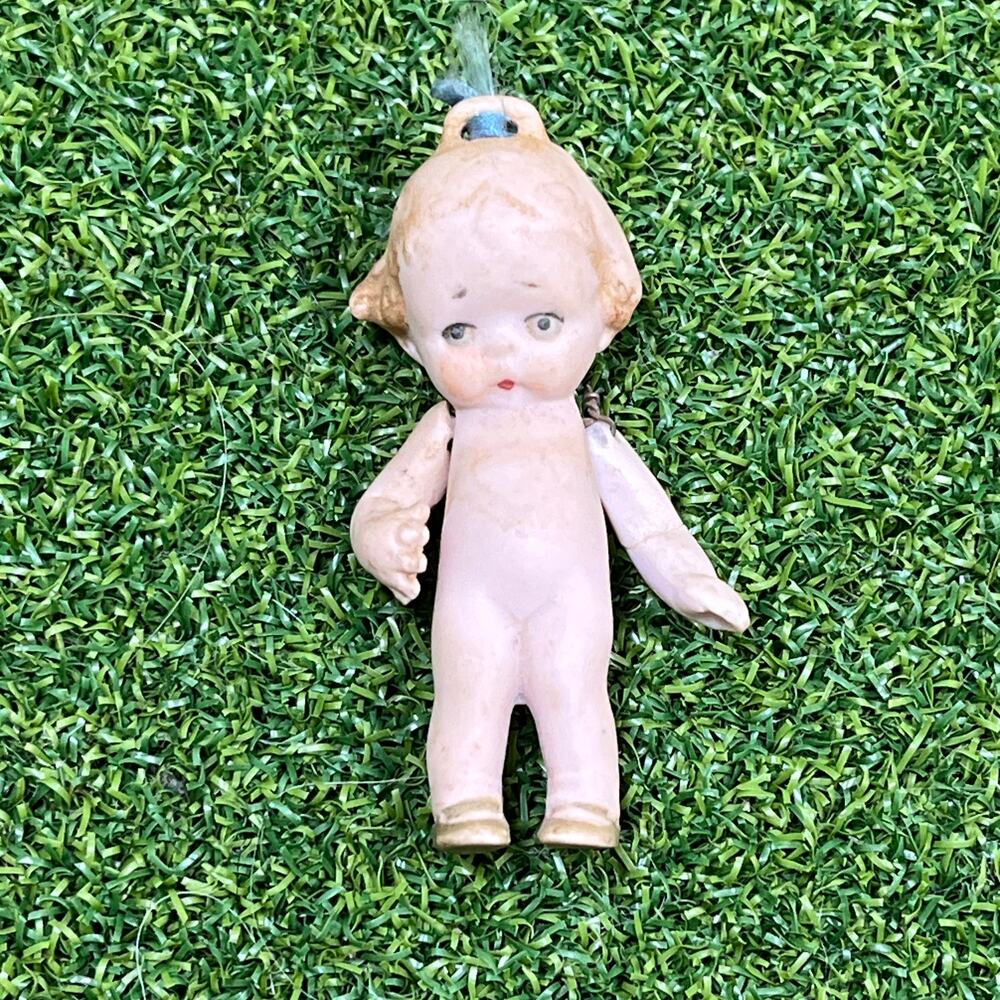 Antique Bisque Kewpie Type Doll 3.25" Jointed Arms Hanging Charm Figurine
